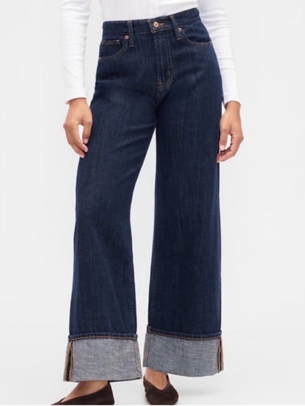 GAP High Rise Wide-Leg Jeans Cuff Dark Wash size 8/29 R